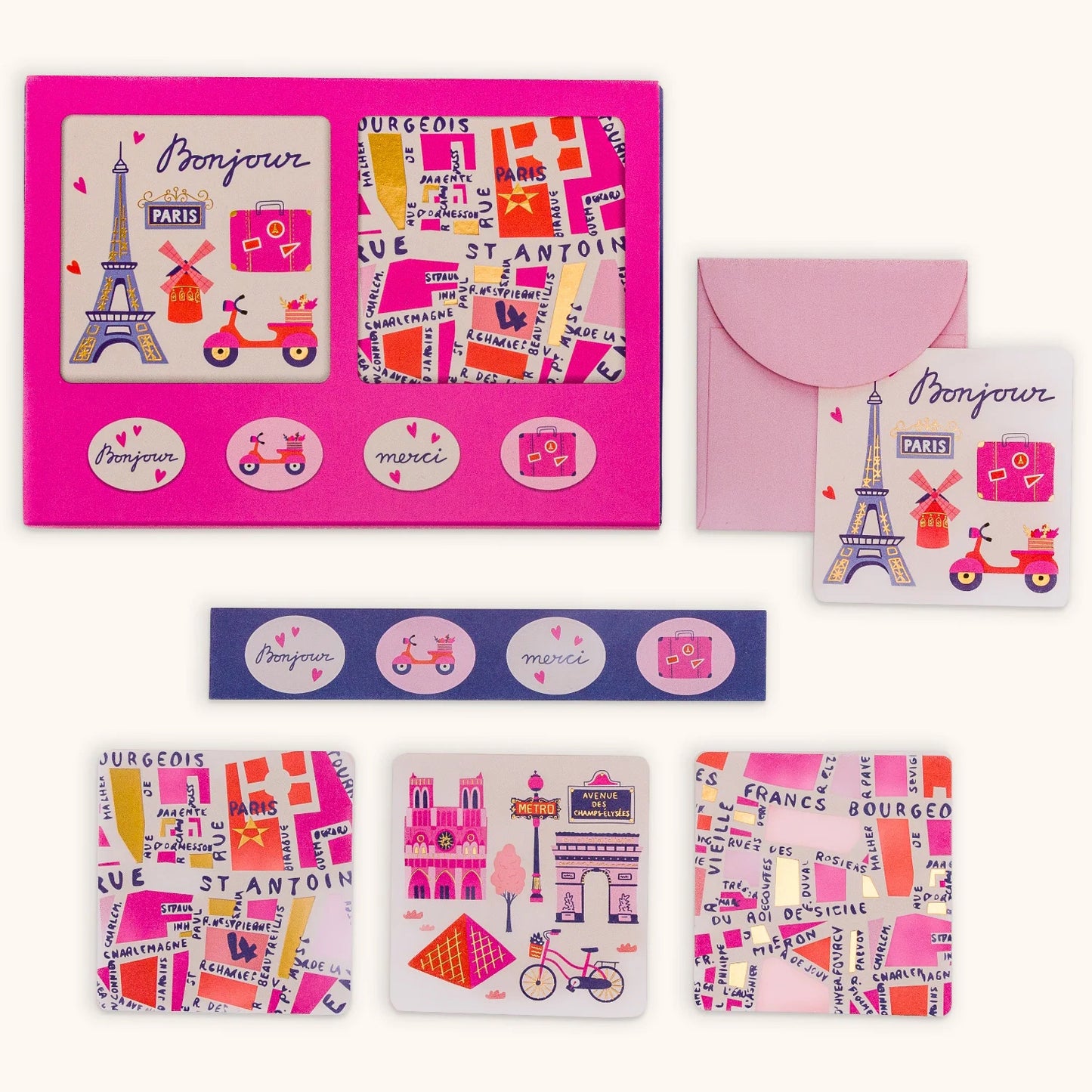 Rues de Paris - Mini Note Card Set with Stickers
