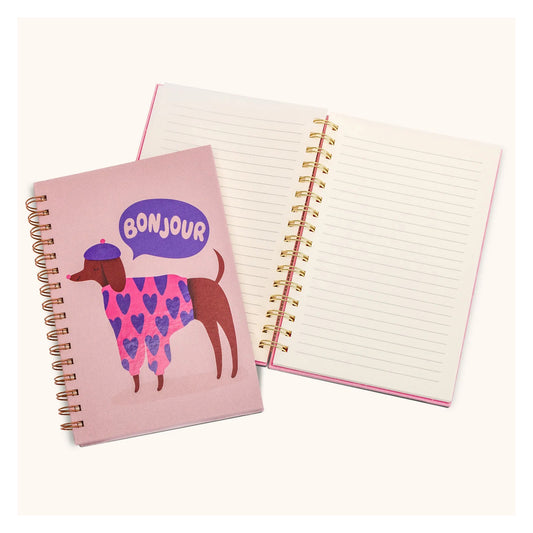 Bonjour Mes Amis - Medium Spiral Notebook