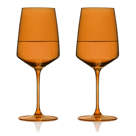 Nouveau Crystal Wine Glasses in Amber, Set of 2